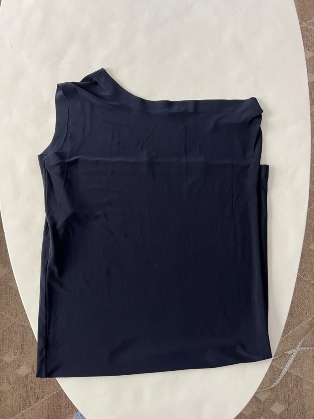 NORMA KAMALI Drop Asymmetric One Shoulder Modern Slinky Midi Dress - Navy Blue S - Picture 3 of 5